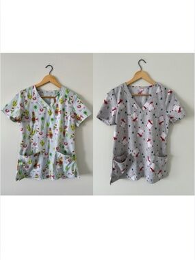 2 Christmas Scrub Tops (size small)